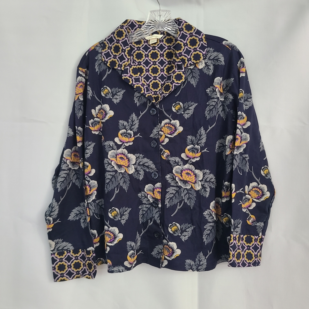 NWT Vera Bradley Sz S Floral Leaf Notch Collar Button Top Pull On Bottom PJ Set - Picture 2 of 13